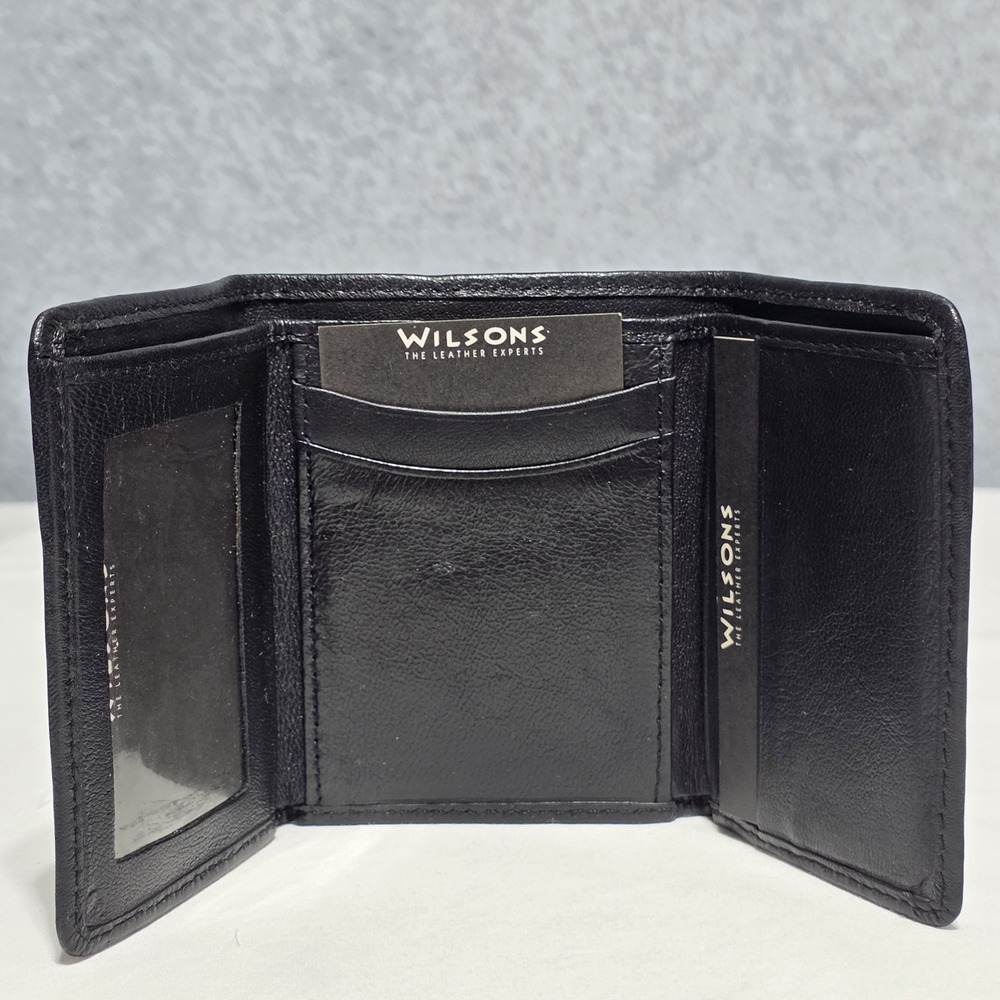 Wilsons Leather Men's Black Genuine Leather Trifold Wallet w/ ID Window, Cards - Picture 3 of 10